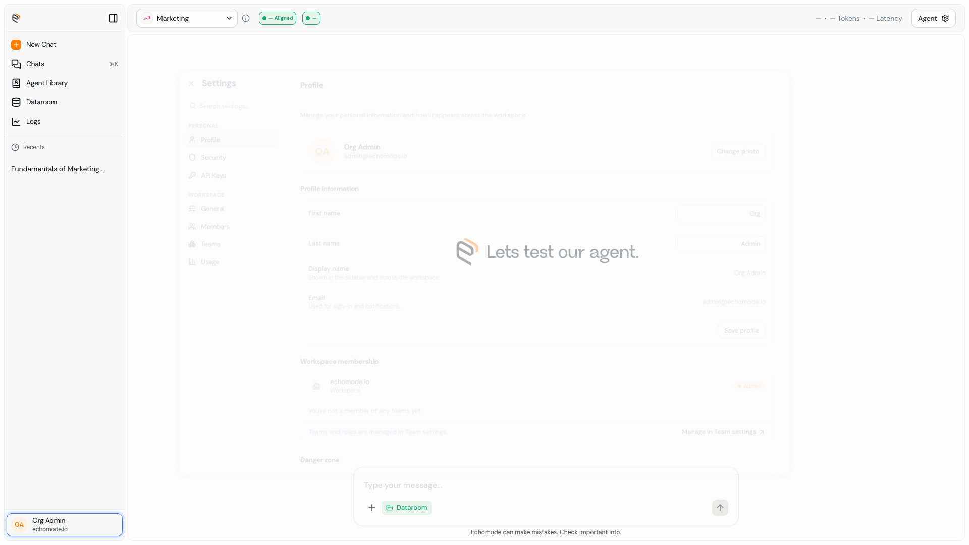 The Profile settings panel