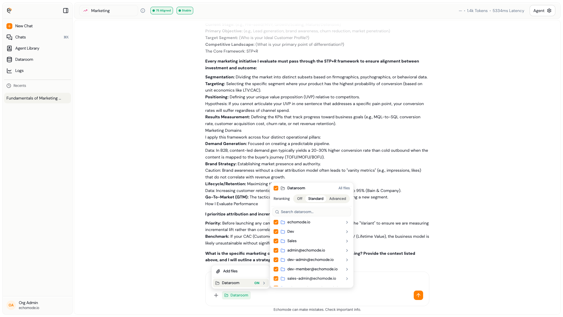 The Dataroom picker in the composer