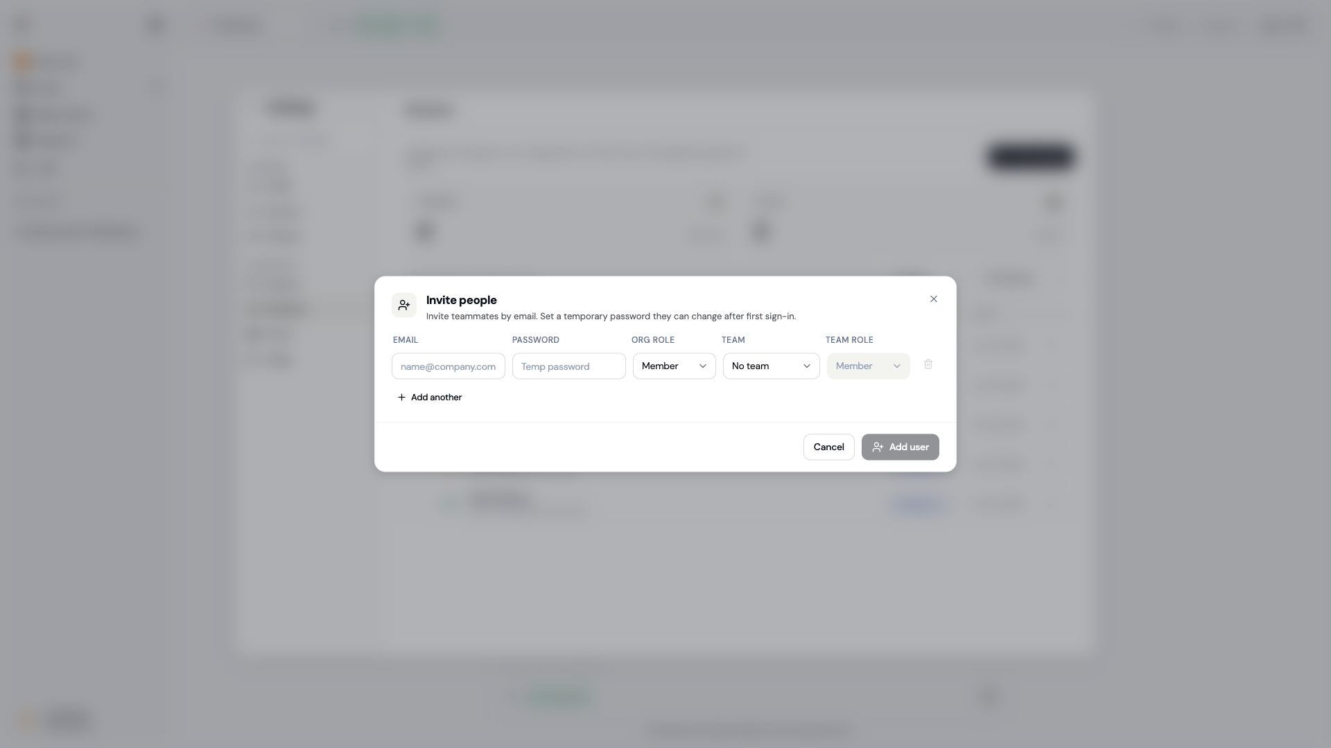 The invite members dialog
