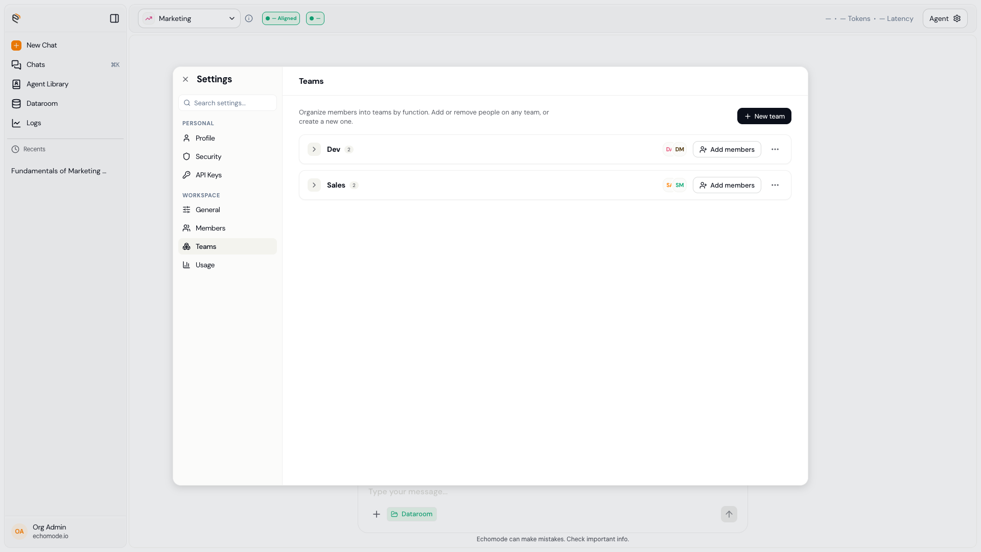 Organization and workspace settings